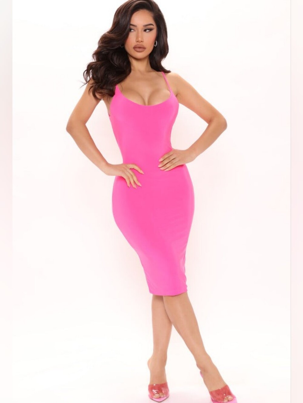NEW! Fashion Nova Hot Pink Bodycon Midi Dress